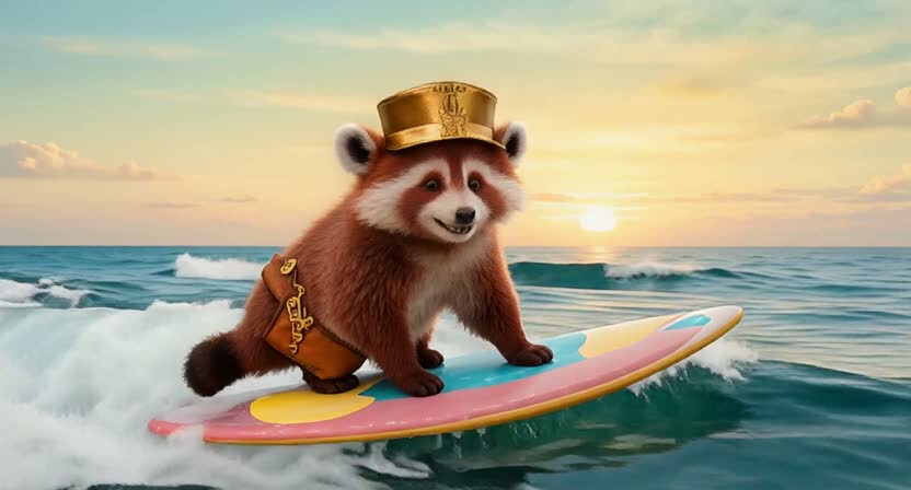 Surfing red panda text-to-video preview